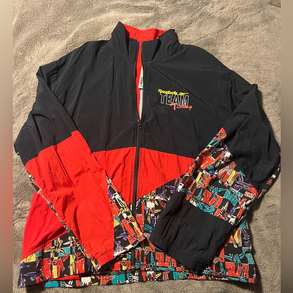 Vintage Reebok Mens Team Tinley Windbreaker Colorblock 80s Jacket Sz XL